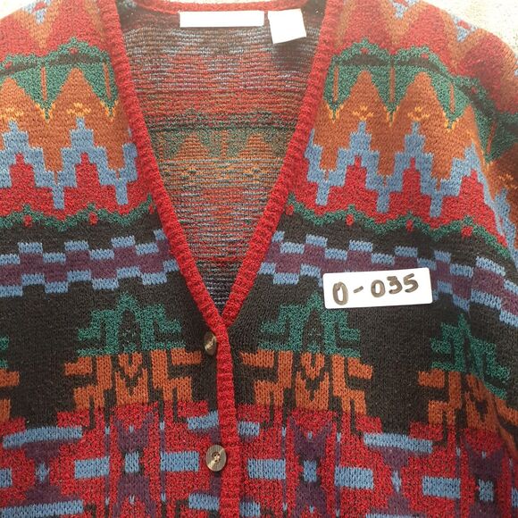 Le Moda Women Sz M Aztec Southwestern Multicolor Cardigan Sweater Button Up - Picture 9 of 9